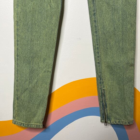3.1 Phillip Lim Green Acid Wash Skinny Jeans Sz 2 High Waist Stretch Zip Hem - Picture 3 of 8